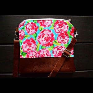 Peony Watercolor genuine leather crossbody bag